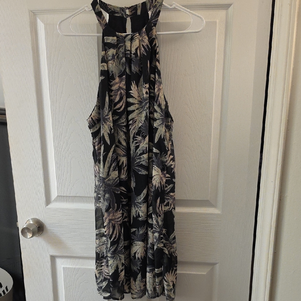 Floral Halter Maxi Dress - Black and Cream